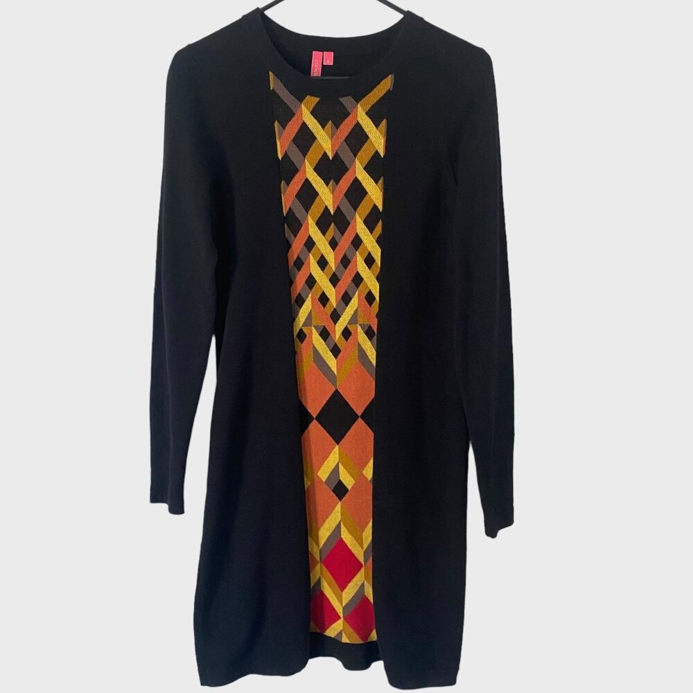 Charlotte Tarantola Knitted Midi Sweater Dress Black Women's Small Diamond Print